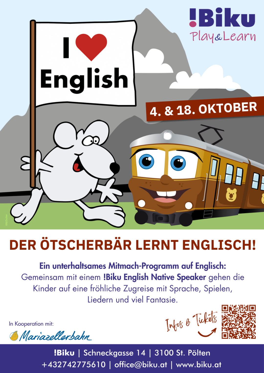 Der Ötscherbär lernt Englisch - Zugreise mit Kindern